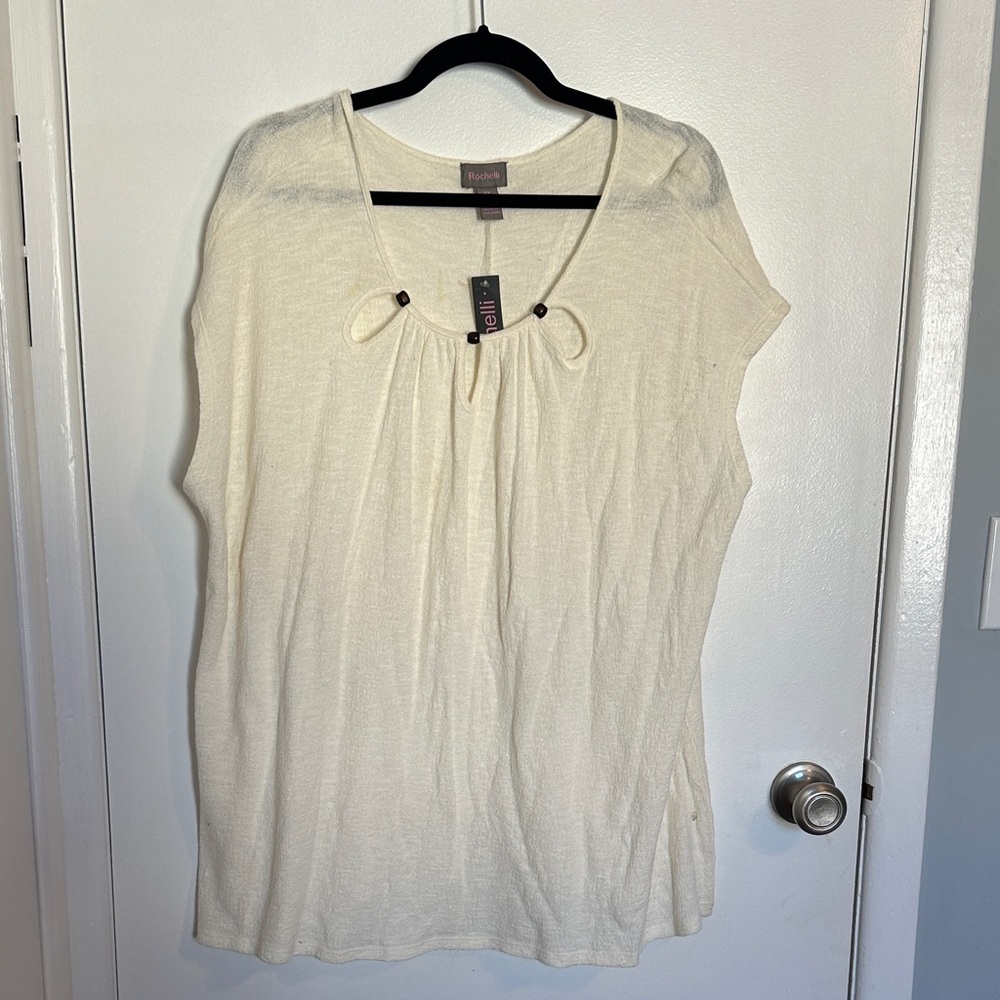 Rochelli Cream Short Sleeve Tunic With front beads